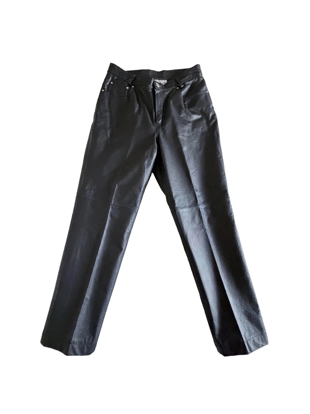 Vtg Newport News Pants Womens 10P Black Leather Straight Leg Lined Moto Mobwife